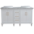 61 in. Double Wooden Vanity White White Carrara Marble Round Sink