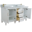 61 in. Double Wooden Vanity White White Carrara Marble Round Sink