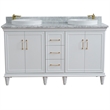 61 in. Double Wooden Vanity White White Carrara Marble Round Sink