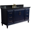 61 in. Single Wooden Vanity  Blue Black Galaxy Granite Oval Sink