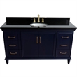 61 in. Single Wooden Vanity  Blue Black Galaxy Granite Oval Sink