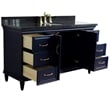 61 in. Single Wooden Vanity  Blue Black Galaxy Granite Oval Sink