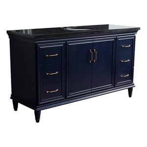 61 in. Single Wooden Vanity  Blue Black Galaxy Granite Oval Sink