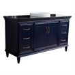 61 in. Single Wooden Vanity  Blue Black Galaxy Granite Rectangle Sink