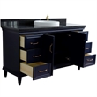 61 in. Single Wooden Vanity  Blue Black Galaxy Granite Round Sink
