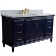 61 in. Single Wooden Vanity  Blue Gray Granite Oval Sink