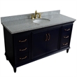 61 in. Single Wooden Vanity  Blue Gray Granite Oval Sink