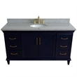 61 in. Single Wooden Vanity  Blue Gray Granite Oval Sink