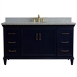 61 in. Single Wooden Vanity  Blue Gray Granite Oval Sink