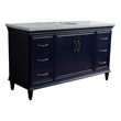 61 in. Single Wooden Vanity  Blue Gray Granite Oval Sink