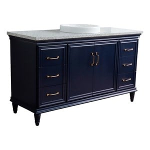 61 in. Single Wooden Vanity  Blue Gray Granite Round Sink
