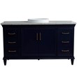 61 in. Single Wooden Vanity  Blue Gray Granite Round Sink