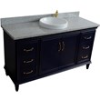 61 in. Single Wooden Vanity  Blue Gray Granite Round Sink