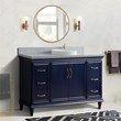 61 in. Single Wooden Vanity  Blue Gray Granite Round Sink