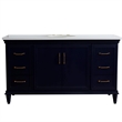 61 in. Single Wooden Vanity  Blue White Quartz Oval Sink