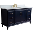 61 in. Single Wooden Vanity  Blue White Quartz Oval Sink