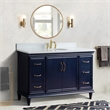 61 in. Single Wooden Vanity  Blue White Quartz Oval Sink