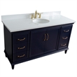 61 in. Single Wooden Vanity  Blue White Quartz Oval Sink
