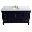 61 in. Single Wooden Vanity  Blue White Quartz Oval Sink