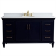 61 in. Single Wooden Vanity  Blue White Quartz Oval Sink