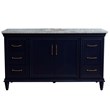 61 in. Single Wooden Vanity  Blue White Carrara Marble Oval Sink