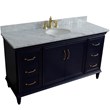 61 in. Single Wooden Vanity  Blue White Carrara Marble Oval Sink