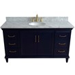 61 in. Single Wooden Vanity  Blue White Carrara Marble Oval Sink