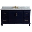 61 in. Single Wooden Vanity  Blue White Carrara Marble Oval Sink