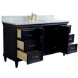 61 in. Single Wooden Vanity  Blue White Carrara Marble Oval Sink