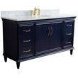 61 in. Single Wooden Vanity  Blue White Carrara Marble Oval Sink