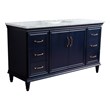 61 in. Single Wooden Vanity  Blue White Carrara Marble Rectangle Sink