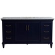 61 in. Single Wooden Vanity  Blue White Carrara Marble Rectangle Sink