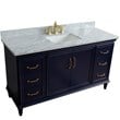 61 in. Single Wooden Vanity  Blue White Carrara Marble Rectangle Sink