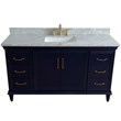 61 in. Single Wooden Vanity  Blue White Carrara Marble Rectangle Sink