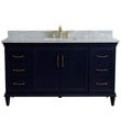61 in. Single Wooden Vanity  Blue White Carrara Marble Rectangle Sink