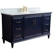 61 in. Single Wooden Vanity  Blue White Carrara Marble Rectangle Sink