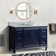 61 in. Single Wooden Vanity  Blue White Carrara Marble Round Sink