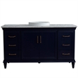 61 in. Single Wooden Vanity  Blue White Carrara Marble Round Sink