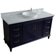 61 in. Single Wooden Vanity  Blue White Carrara Marble Round Sink
