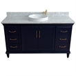 61 in. Single Wooden Vanity  Blue White Carrara Marble Round Sink