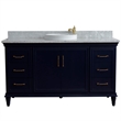 61 in. Single Wooden Vanity  Blue White Carrara Marble Round Sink