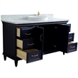 61 in. Single Wooden Vanity  Blue White Carrara Marble Round Sink
