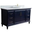 61 in. Single Wooden Vanity  Blue White Carrara Marble Round Sink