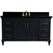 61 in. Single Wooden Vanity  Dark Gray Black Galaxy Granite Oval Sink