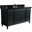 61 in. Single Wooden Vanity  Dark Gray Black Galaxy Granite Oval Sink
