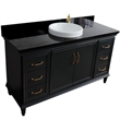 61 in. Single Wooden Vanity  Dark Gray Black Galaxy Granite Round Sink