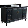 61 in. Single Wooden Vanity  Dark Gray Black Galaxy Granite Round Sink