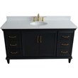 61 in. Single Wooden Vanity  Dark Gray White Quartz Oval Sink