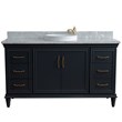 61 in. Single Wooden Vanity  Dark Gray White Carrara Marble Round Sink