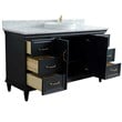 61 in. Single Wooden Vanity  Dark Gray White Carrara Marble Round Sink
